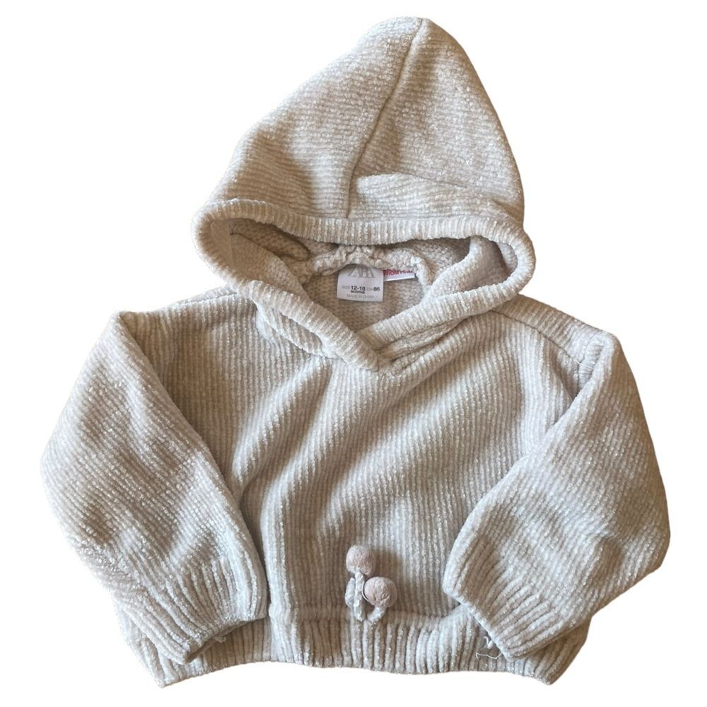 Zara Plush Wide Cut Cream Hoodie Size 12-18 Months